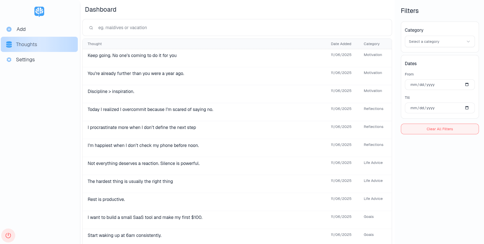 an image of mindsort's user dashboard